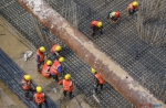 2月26日，在海口三永公路项目南渡江大桥段施工现场，建设者正在搬运钢筋。王程龙 摄 - 中新网海南频道